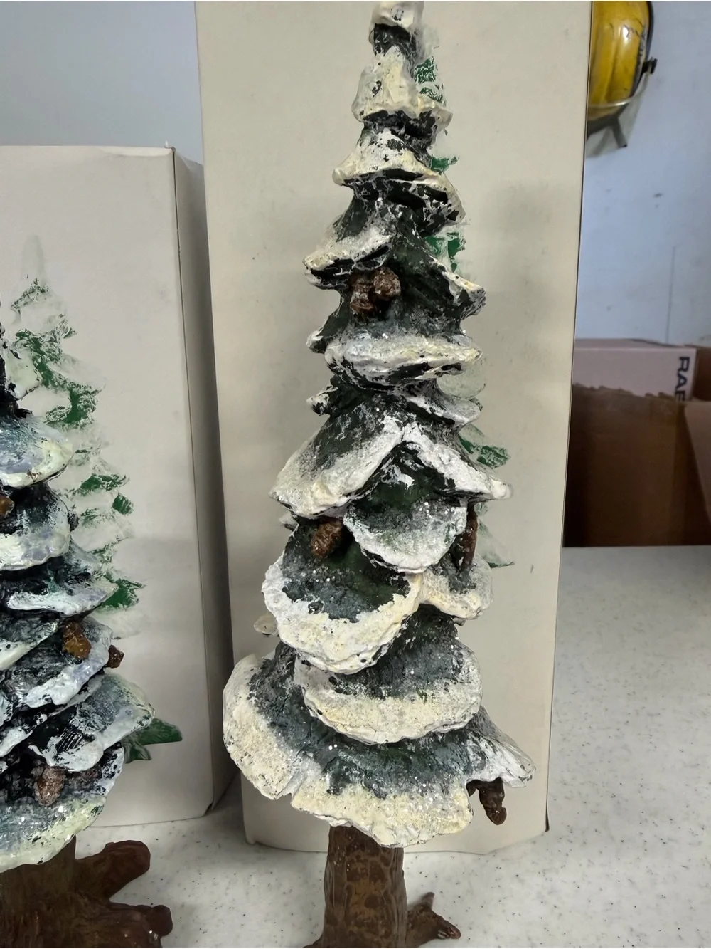 VINTAGE Department 56 - 10.5” 8” Village Pole Pine Trees Cold Cast Porcelain